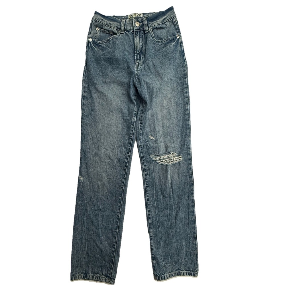Rewash Women's Jeans 24 Blue High Rise Straight Distressed Raw‎ Hem Denim